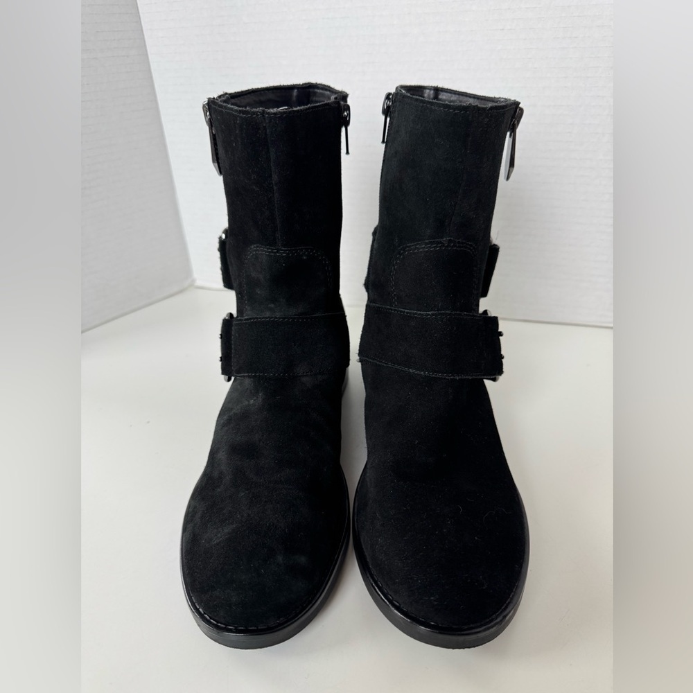 Marc Fisher Parole Black Leather Suede Buckle Moto Biker Combat Style Boots - Picture 3 of 8